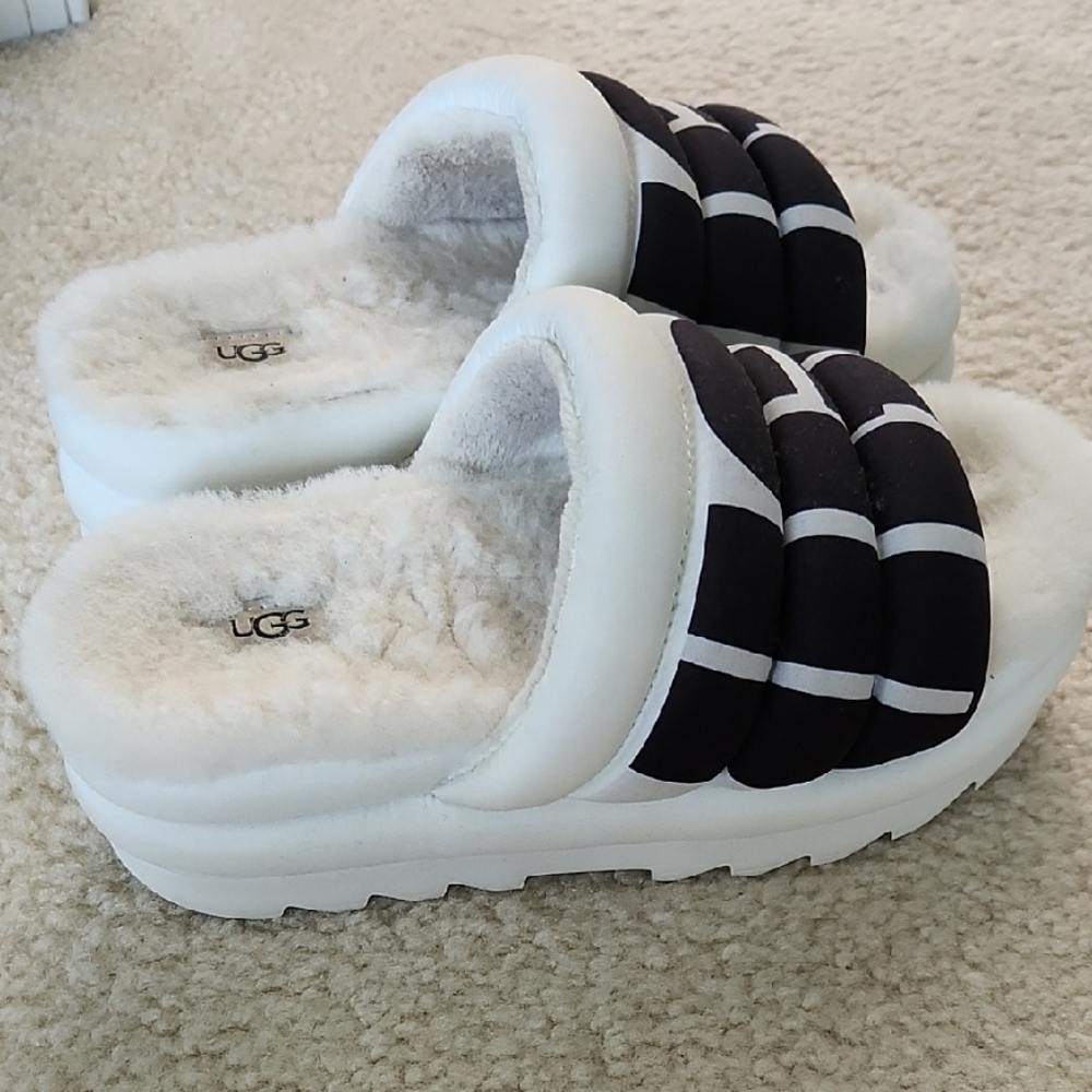 UGG Black and White Striped Slippers